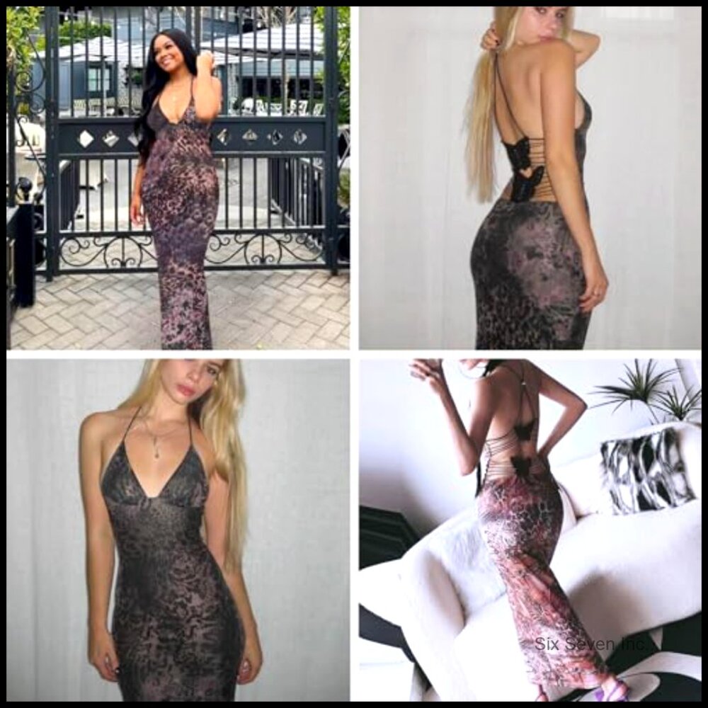 Polyester Elastane Maxi Dress Backless Bodycon Cl… - image 6